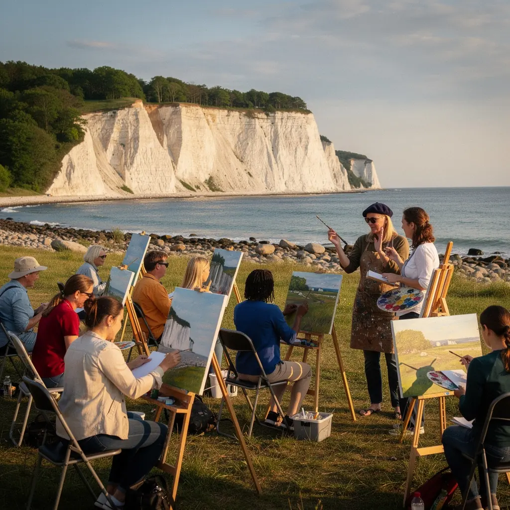 Majestätische, weiße Kreidefelsen, die sich gegen den blauen Himmel abheben.