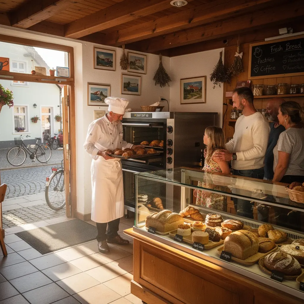 Blick auf einen malerischen Kurort mit historischen Gebäuden und Promenade.