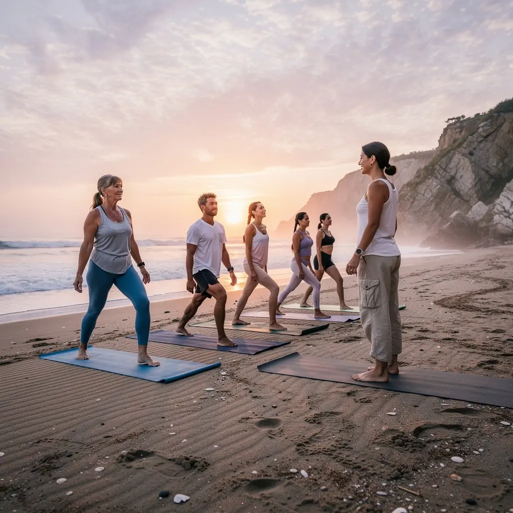 Familien genießen einen Tag am Strand mit Spielzeug und Picknickdecken.